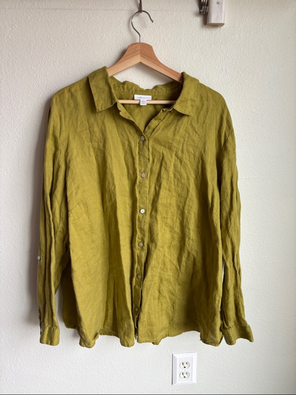 J. Jill Linen Green Long Sleeve Roll Tab Button Shirt 3X